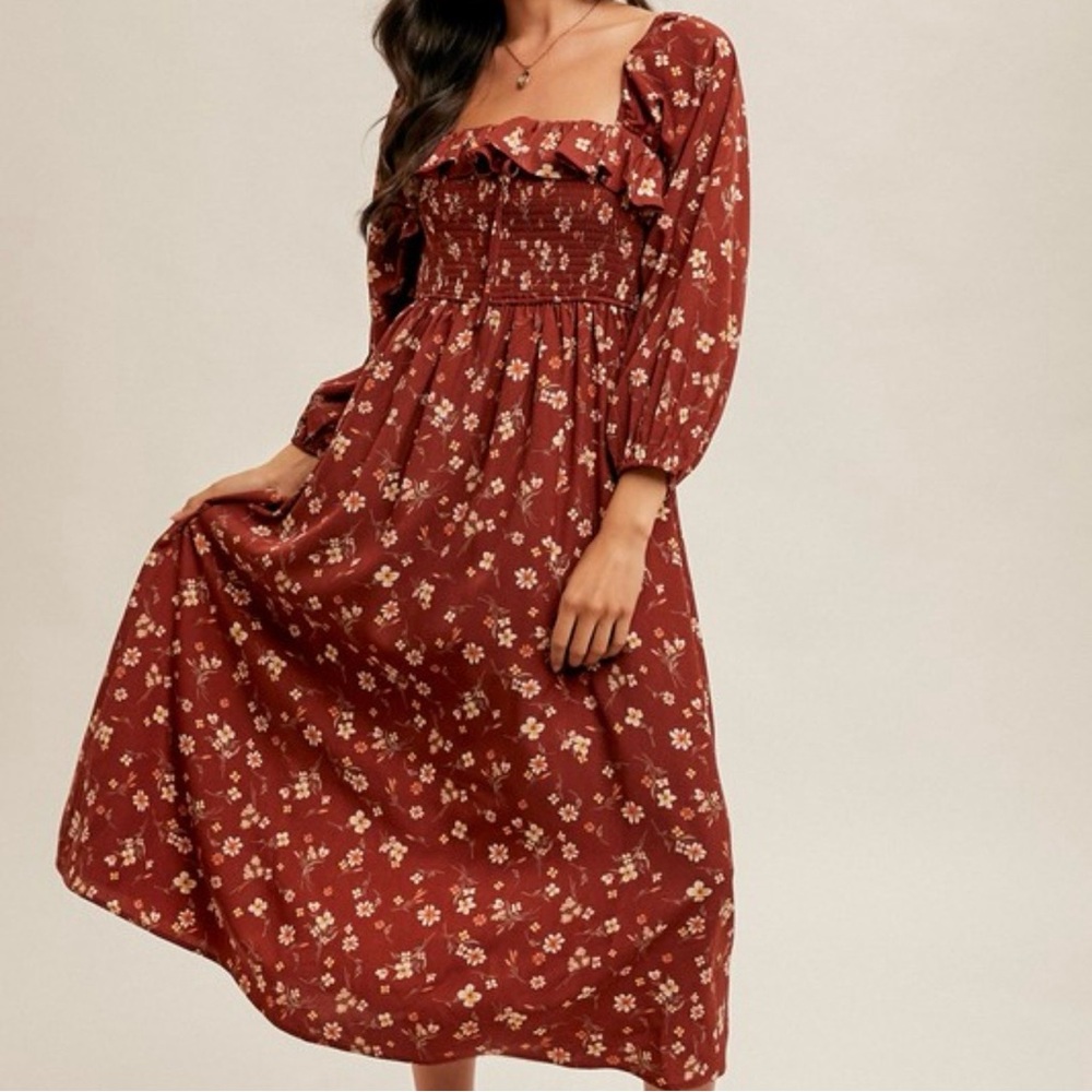 Hem & Thread NWT Rust Floral Dress, Size Small